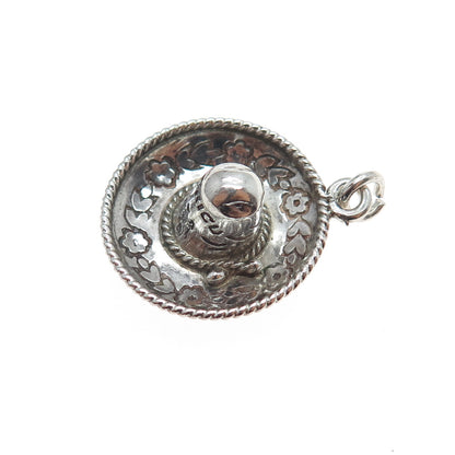 925 Sterling Silver Vintage Sombrero Oxidized 3D Charm Pendant