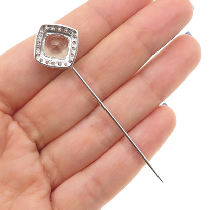 925 Sterling Silver Real Cushion-Cut Green Amethyst & C Z Lapel Pin