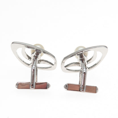 MIKIMOTO 925 Sterling Silver Antique Japan Real Akoya Pearl Cufflinks