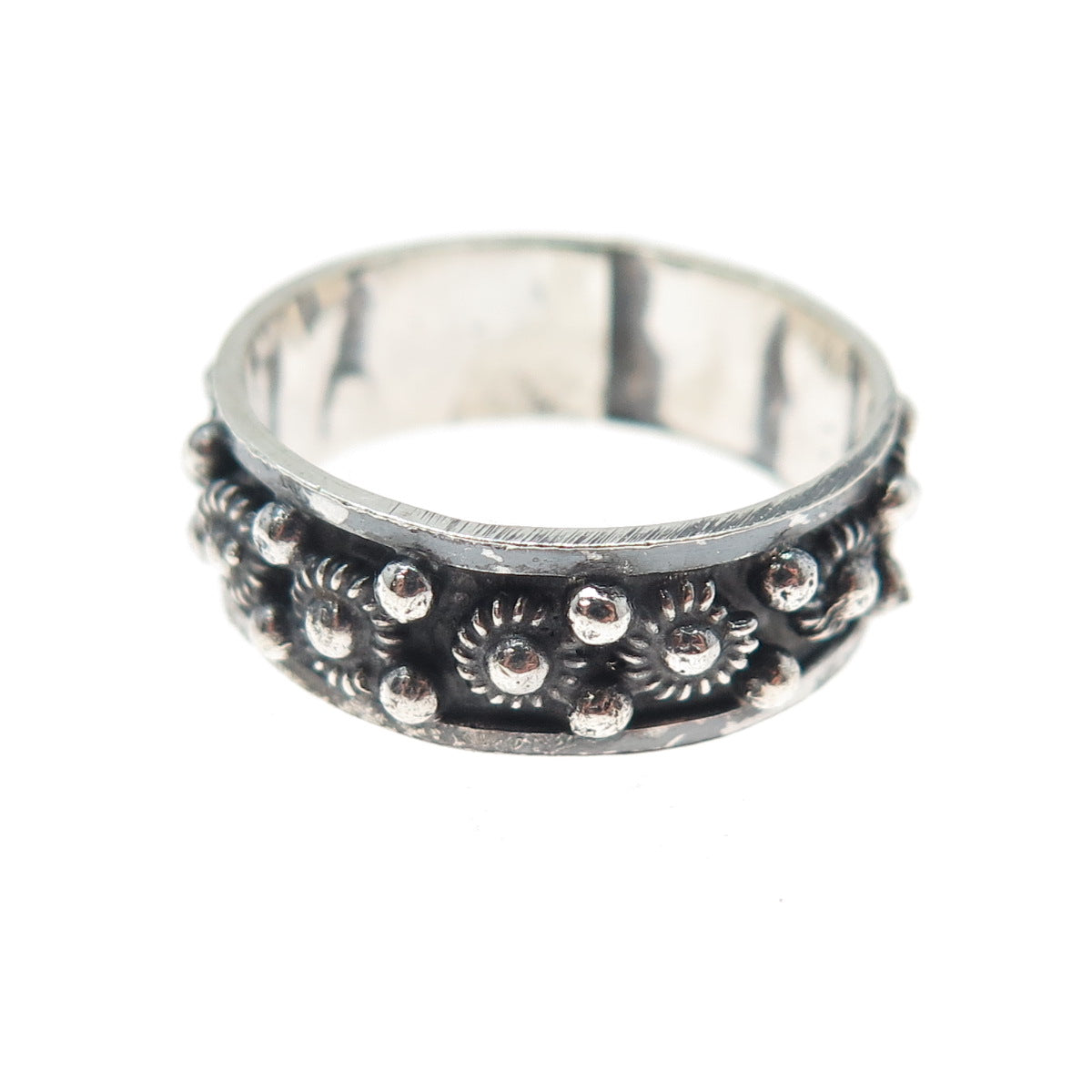 925 Sterling Silver Vintage Mexico Cannetille Band Oxidized Ring Size 8.25