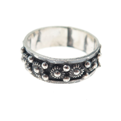 925 Sterling Silver Vintage Mexico Cannetille Band Oxidized Ring Size 8.25