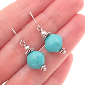 925 Sterling Silver Vintage Real Tyrone Turquoise Cannetille Dangle Earrings