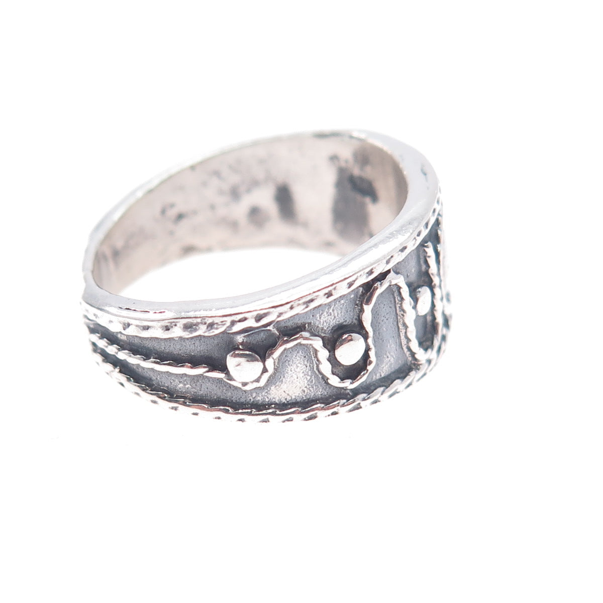 925 Sterling Silver Vintage Modernist Swirl Oxidized Ring Size 8.25