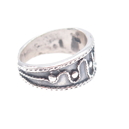 925 Sterling Silver Vintage Modernist Swirl Oxidized Ring Size 8.25