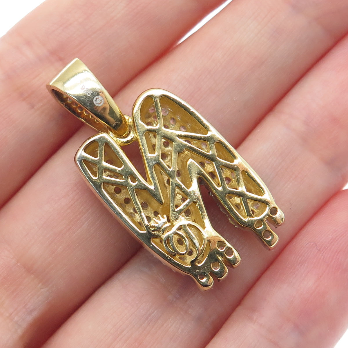925 Sterling Silver Gold Plated Round-Cut Shaped C Z Letter N Sparkle Pendant