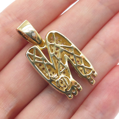 925 Sterling Silver Gold Plated Round-Cut Shaped C Z Letter N Sparkle Pendant