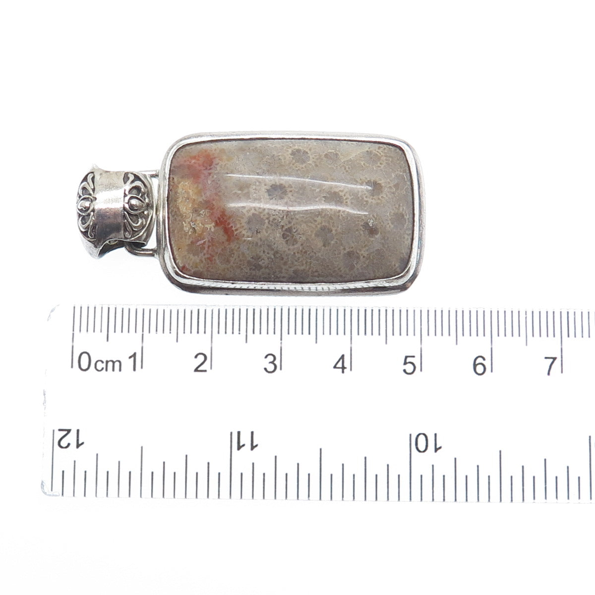 925 Sterling Silver Vintage Real Fossil Modernist Oxidized Pendant