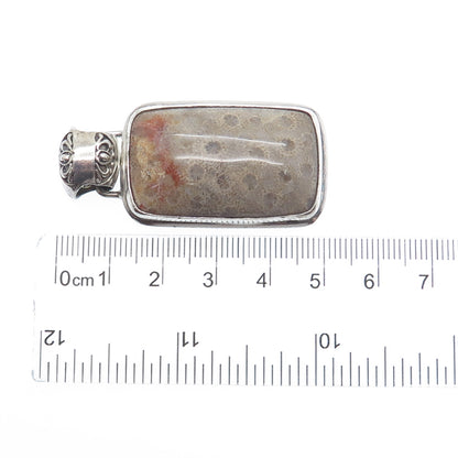 925 Sterling Silver Vintage Real Fossil Modernist Oxidized Pendant