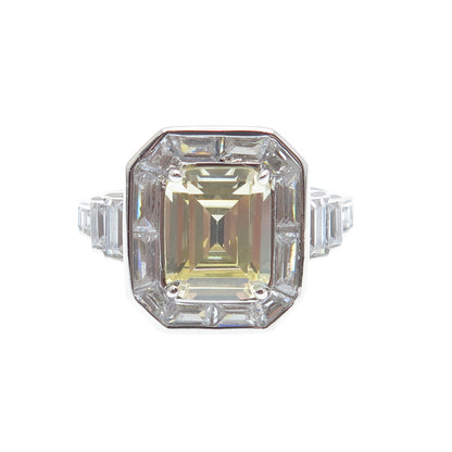 DSMK 925 Sterling Silver White & Lemon Emerald-Cut Shaped C Z Ring Size 7.25
