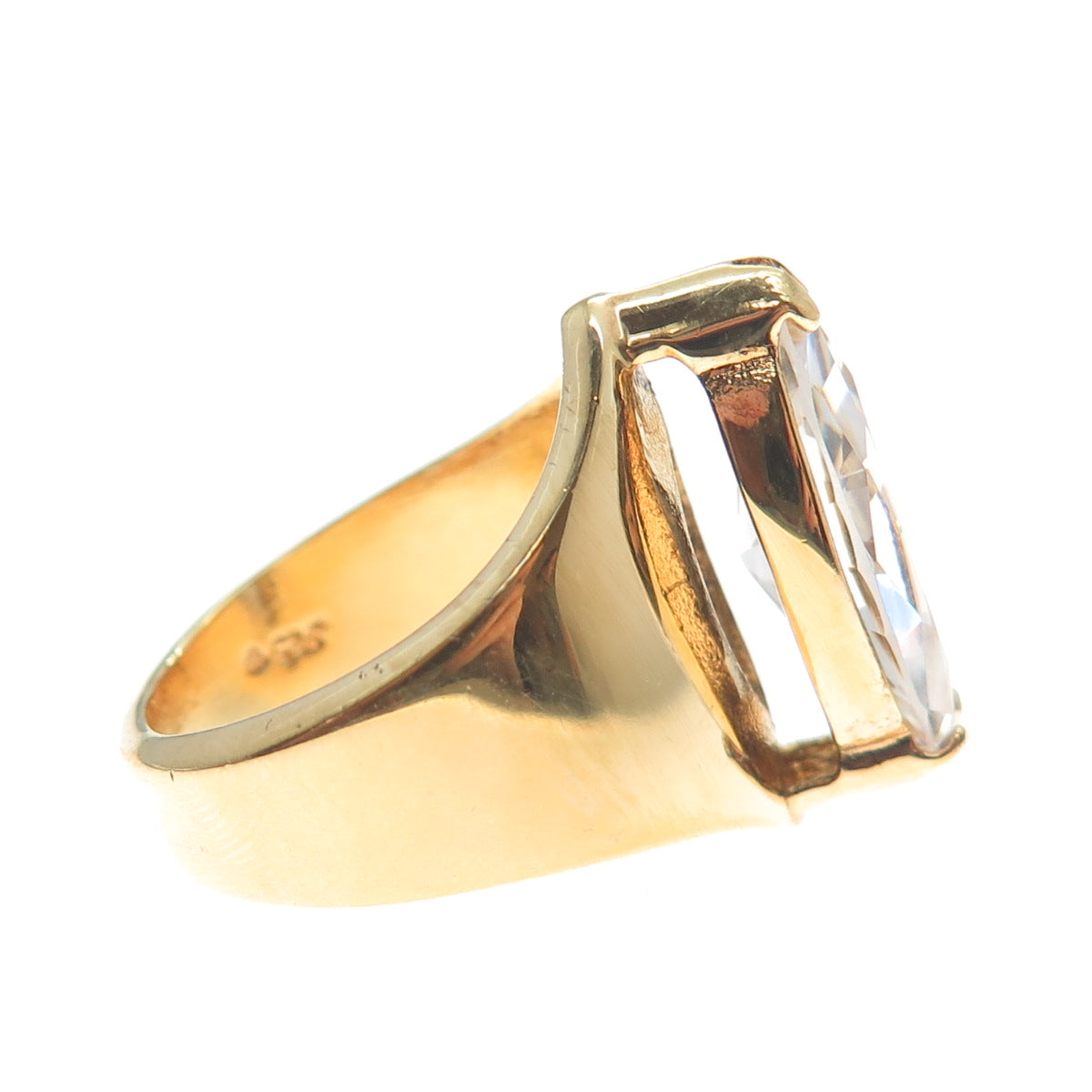925 Sterling Silver Gold Plated Marquise-Cut Shaped C Z Ring Size 6.25