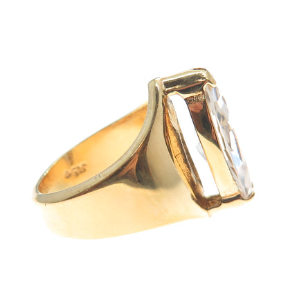 925 Sterling Silver Gold Plated Marquise-Cut Shaped C Z Ring Size 6.25