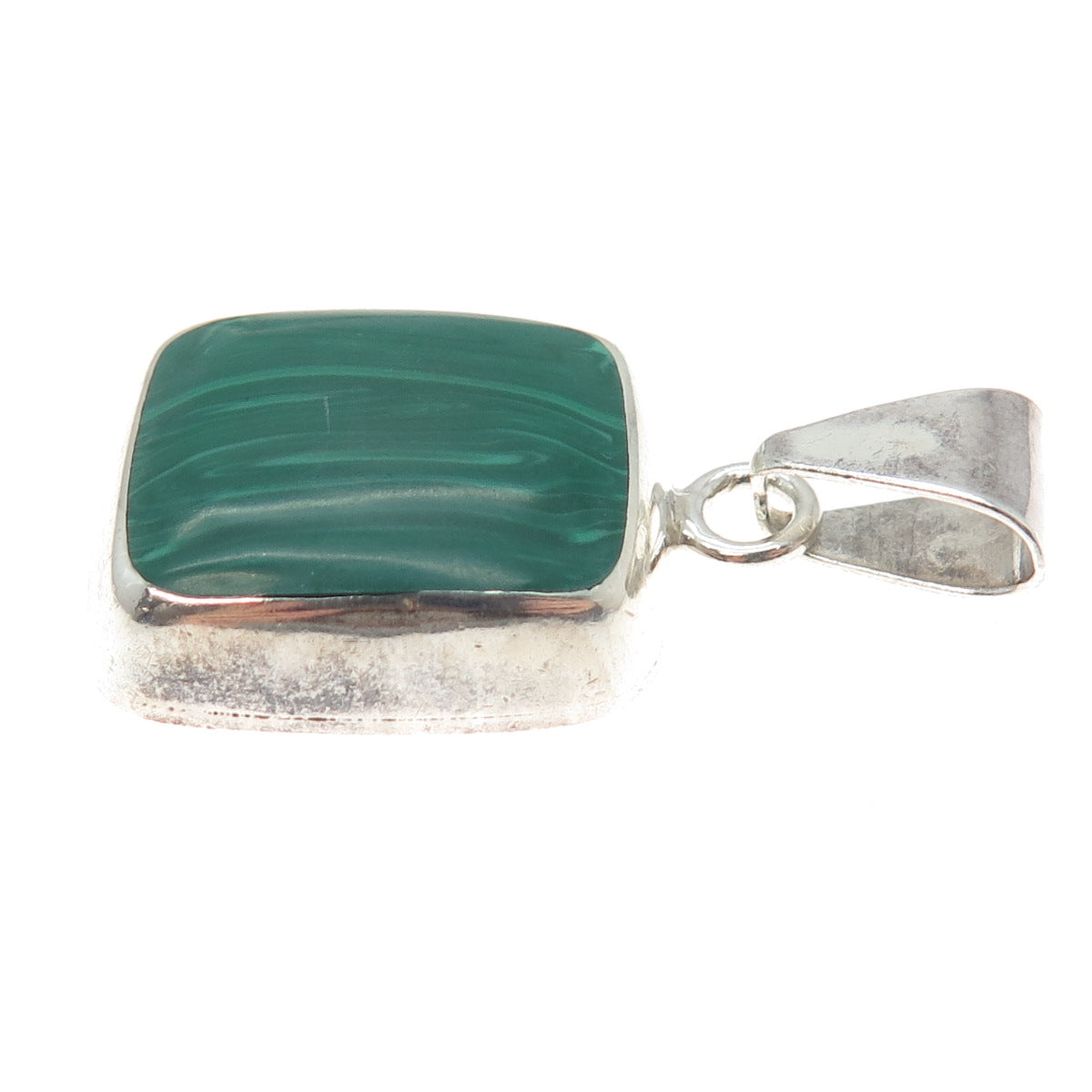 925 Sterling Silver Vintage Mexico Real Malachite Charm Pendant