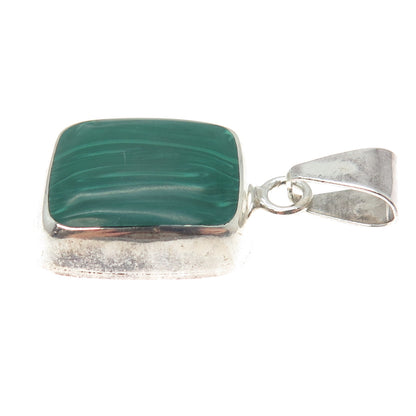 925 Sterling Silver Vintage Mexico Real Malachite Charm Pendant
