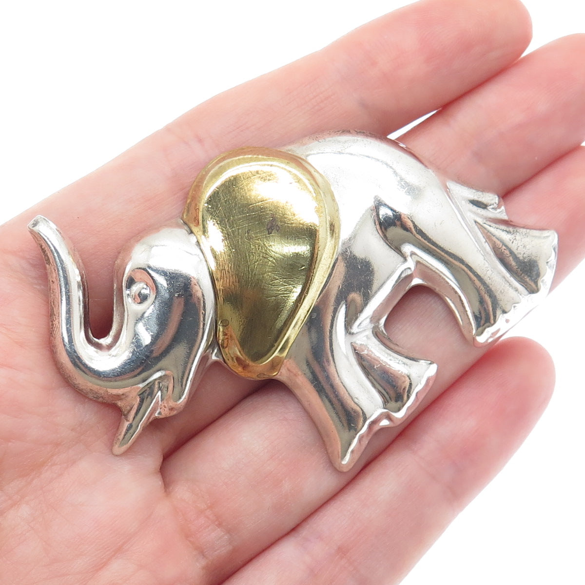 LATON 925 Sterling Silver 2-Tone Vintage Mexico Elephant Pin Brooch