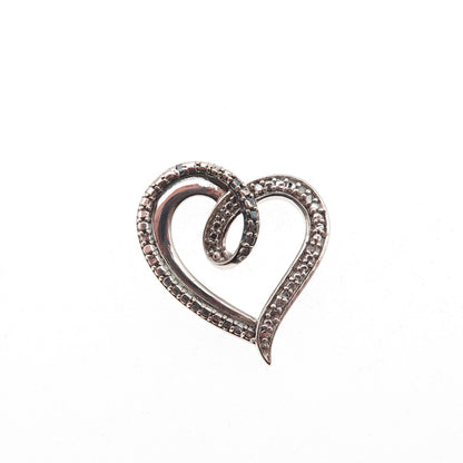 Jane Seymour 925 Sterling Silver Real Round-Cut Diamond Heart Mini Slide Pendant
