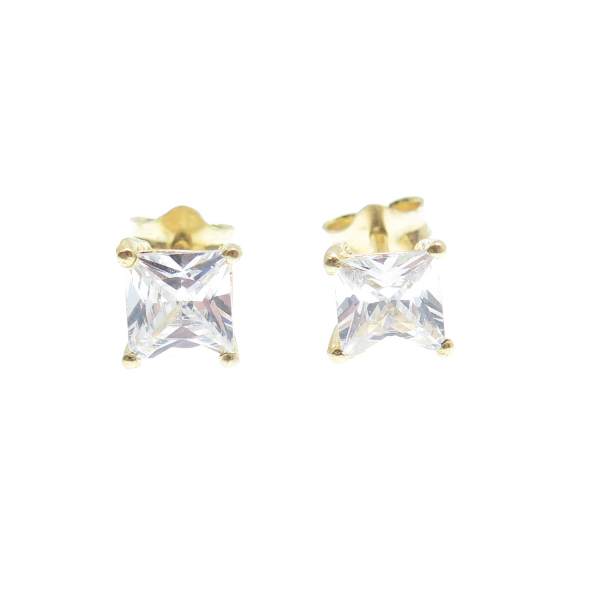 925 Sterling Silver Gold Plated Princess-Cut C Z Stud Earrings