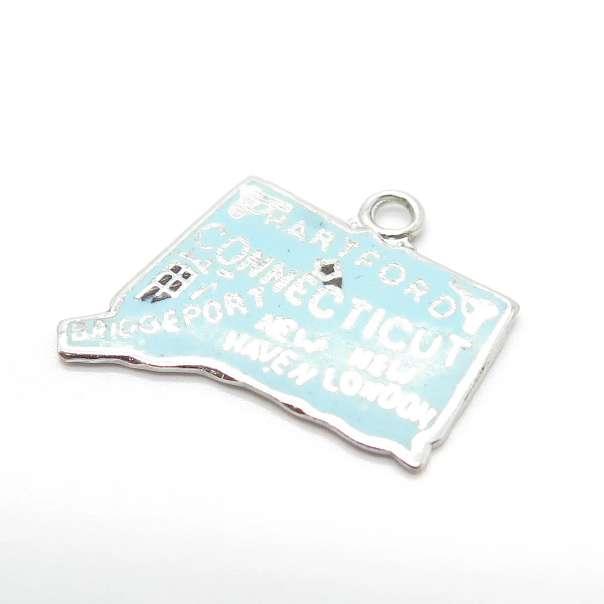925 Sterling Silver Vintage Enamel "Connecticut" State Map Charm Pendant