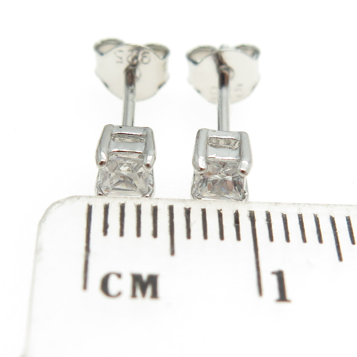 925 Sterling Silver Princess-Cut Shaped C Z Stud Earrings