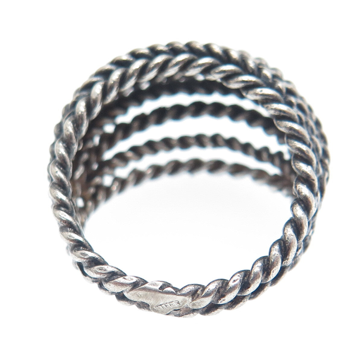 925 Sterling Silver Vintage Twisted Multi-Row Oxidized Dome Ring Size 6.75