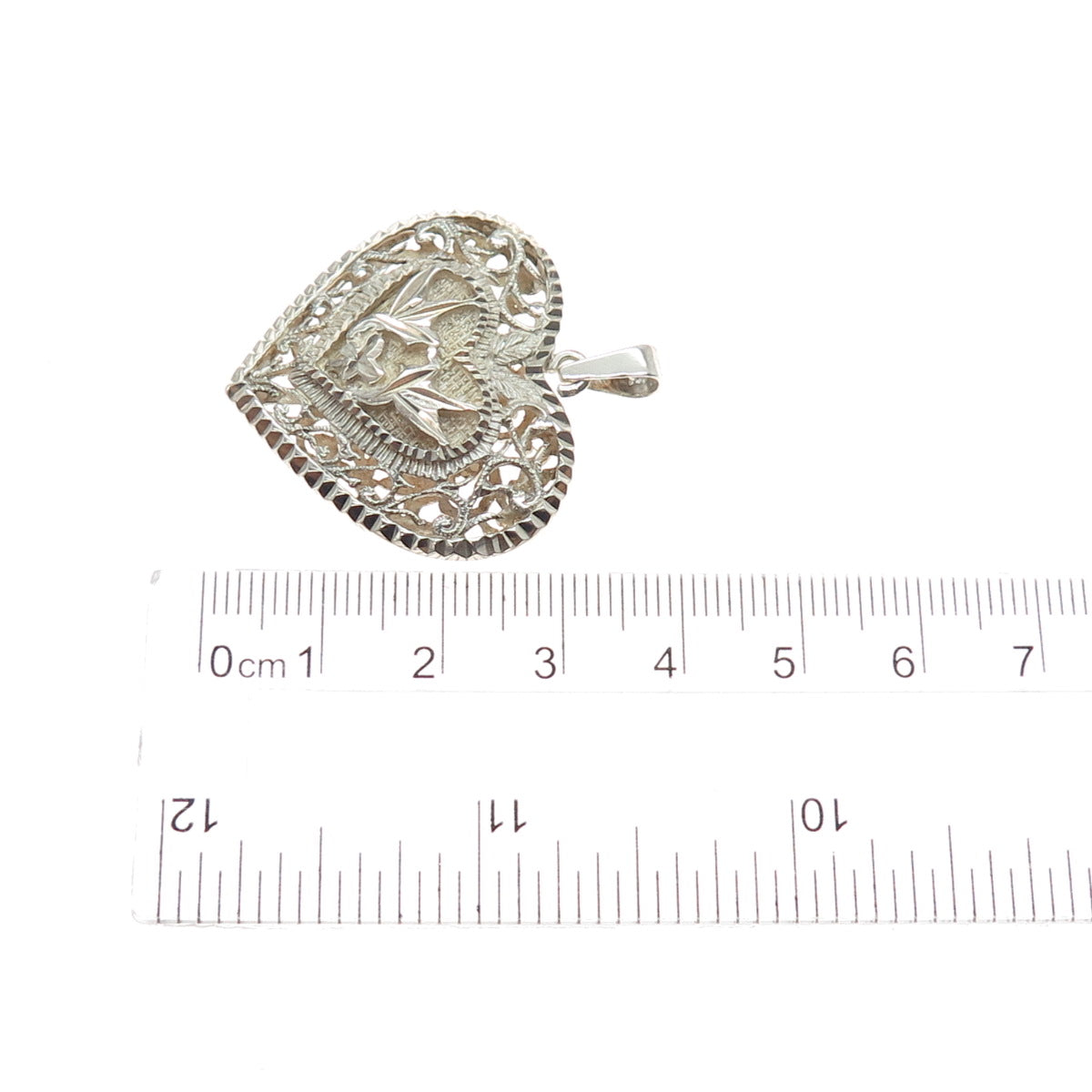 925 Sterling Silver Vintage Floral Heart Charm Pendant
