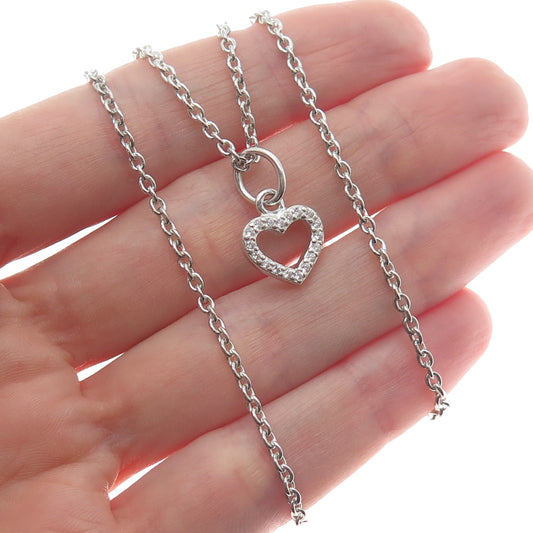 PANDORA 925 Sterling Silver Round-Cut C Z Heart Cable Chain Necklace 16-18"