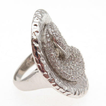 925 Sterling Silver Round-Cut C Z Modernist Hammered Statement Ring Size 6