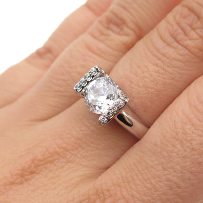 925 Sterling Silver Round-Cut C Z Engagement Ring Size 7.25