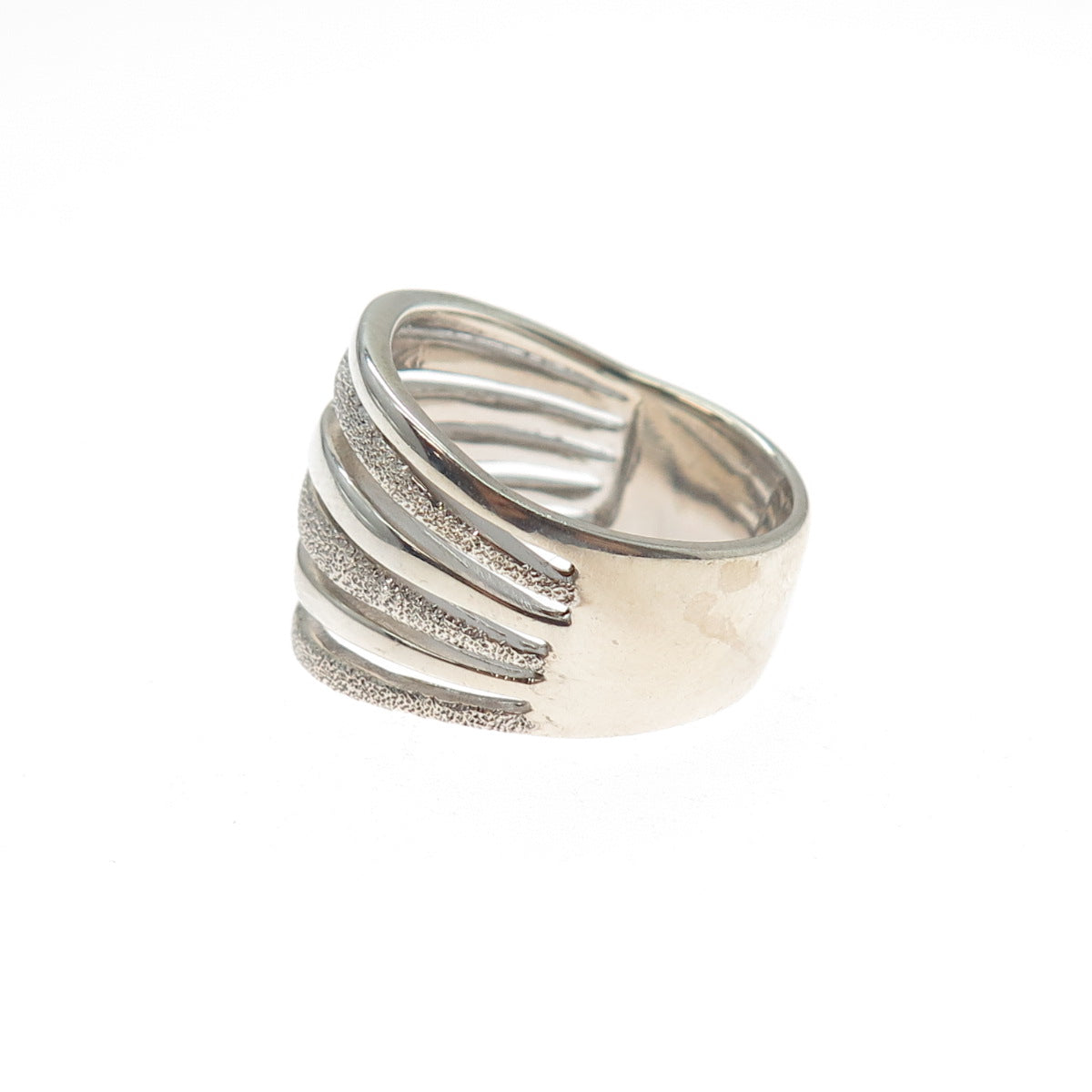 925 Sterling Silver Vintage Diamond-Illusion Modernist Multi-Row Ring Size 8