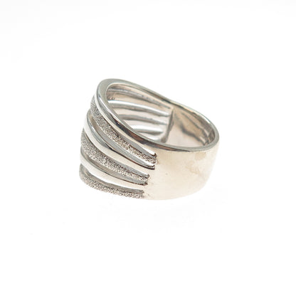 925 Sterling Silver Vintage Diamond-Illusion Modernist Multi-Row Ring Size 8