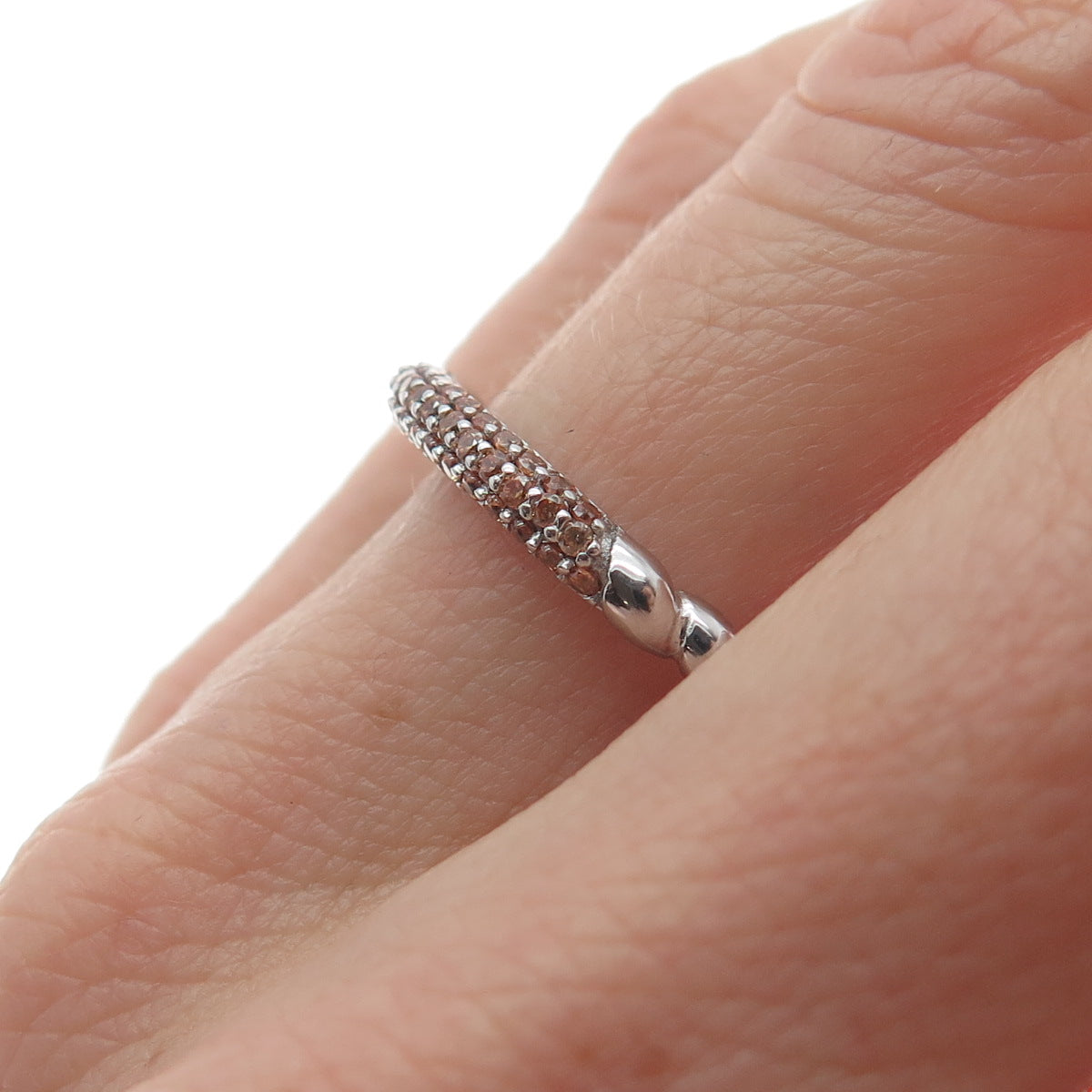 925 Sterling Silver Round-Cut Shaped Brandy C Z Twisted Ring Size 7.5