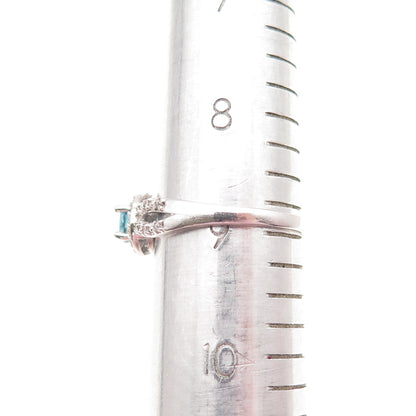 925 Sterling Silver Real Round-Cut Blue Topaz & C Z Ring Size 9