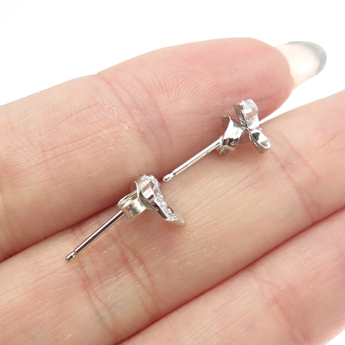 925 Sterling Silver Round-Cut Black & White C Z Friendly Dolphin Stud Earrings