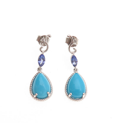 Chuck Clemency 925 Sterling Silver Real Turquoise & Tanzanite Dangle Earrings
