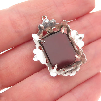 925 Sterling Silver Antique Art Deco Real Carnelian & Marcasite Charm Pendant