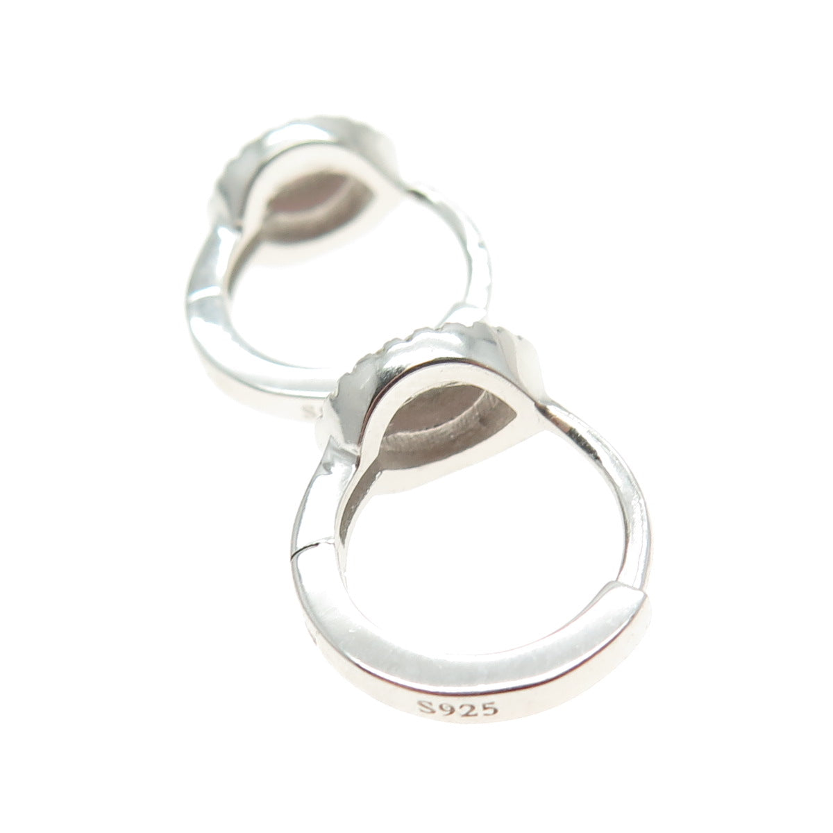 925 Sterling Silver Marquise-Cut Pink & Round-Cut White C Z Hoop Earrings