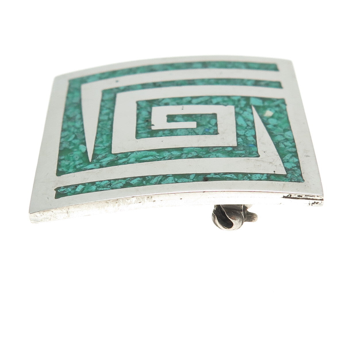 925 Sterling Silver Vintage Mexico Real Turquoise Gem Inlay Pin Brooch
