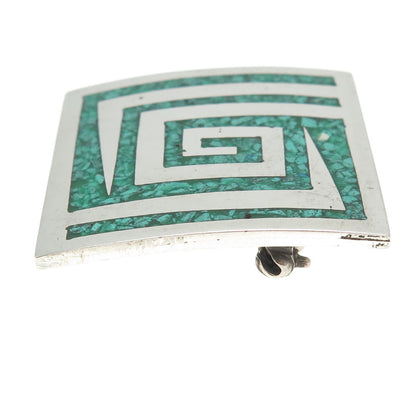 925 Sterling Silver Vintage Mexico Real Turquoise Gem Inlay Pin Brooch