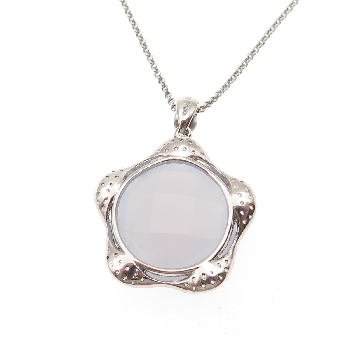Chapal Zenray 925 Sterling Real Chalcedony & White Topaz Rolo Chain Necklace 18"