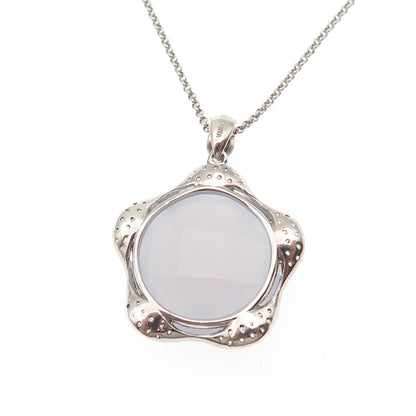 Chapal Zenray 925 Sterling Real Chalcedony & White Topaz Rolo Chain Necklace 18"