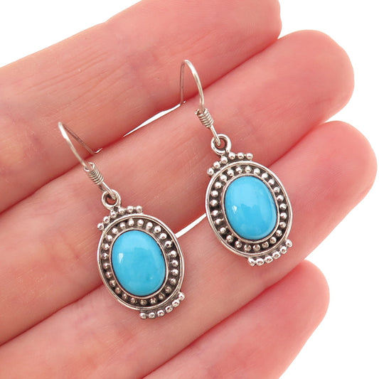 925 Sterling Silver Vintage Real Sleeping Beauty Turquoise Dangle Earrings