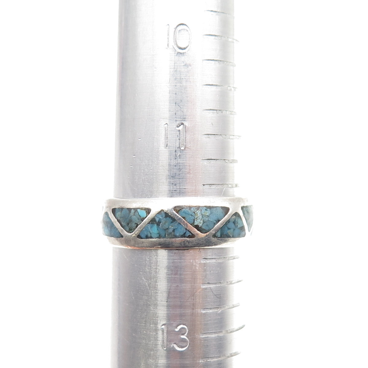 Old Pawn 925 Sterling Silver Vintage Turquoise Inlay Tribal Band Ring Size 12.25