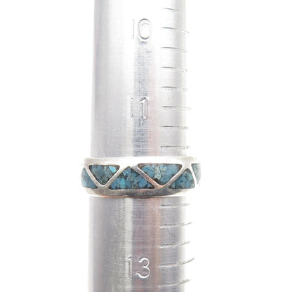 Old Pawn 925 Sterling Silver Vintage Turquoise Inlay Tribal Band Ring Size 12.25