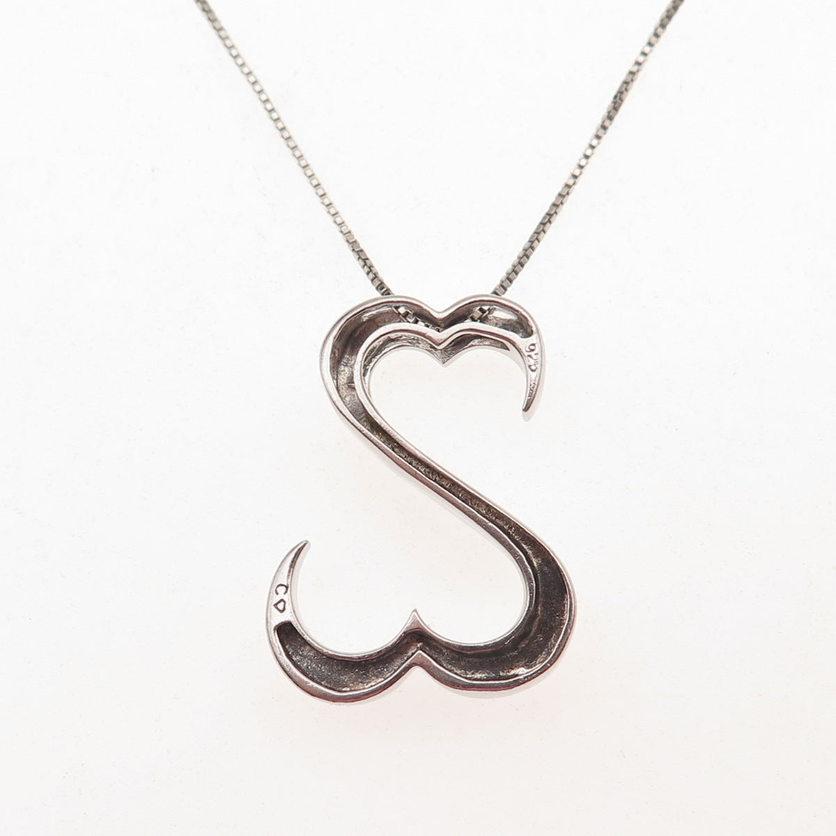 925 Sterling Silver Open Heart Box Chain Necklace 18"