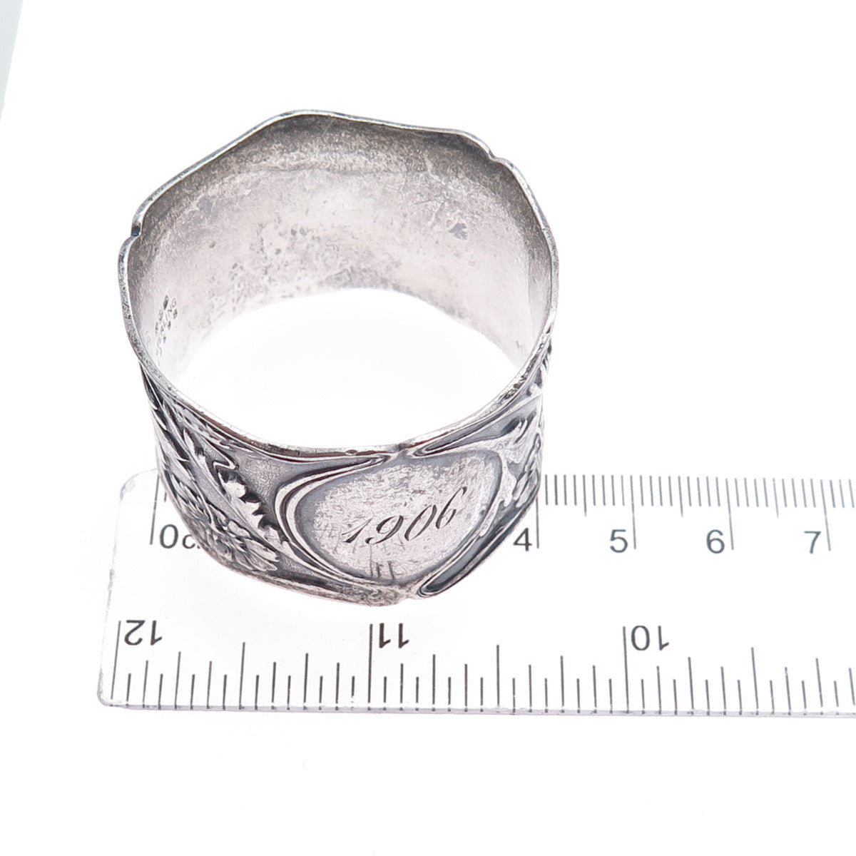 GORHAM Sterling Silver Antique 1906 Engraved Flower Oxidized Napkin Ring Holder