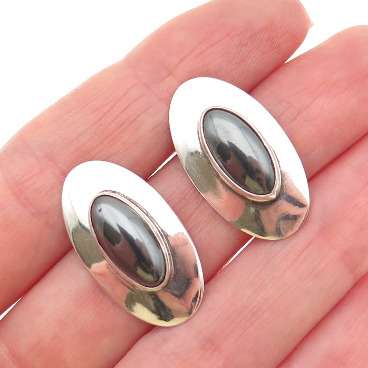 Nancy Haloo Old Pawn 925 Sterling Silver Vintage Southwestern Hematite Earrings