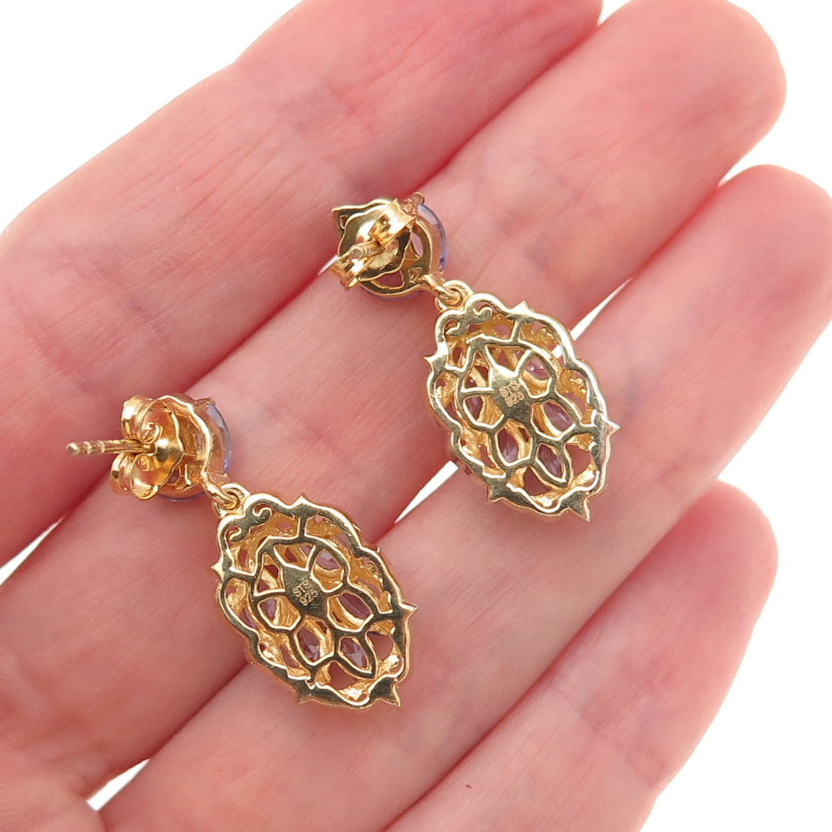 Chuck Clemency 925 Sterling Silver Gold Plated Real Tanzanite Dangle Earrings