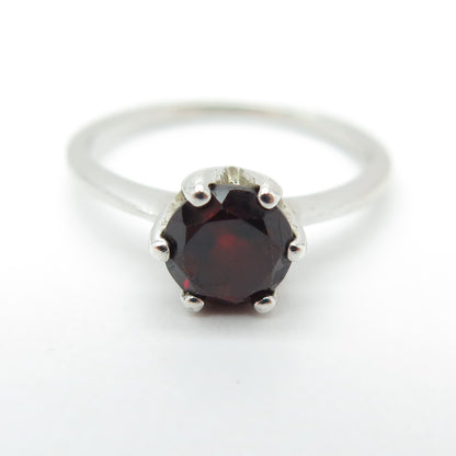 925 Sterling Silver Real Red Garnet Gemstone Minimalist Ring Size 5.25