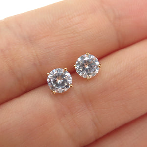 925 Sterling Silver Gold Plated Round-Cut C Z Stud Earrings