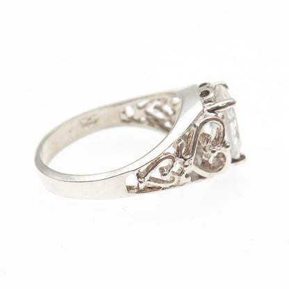 925 Sterling Silver Oval-Cut C Z Heart Promise Ring Size 8