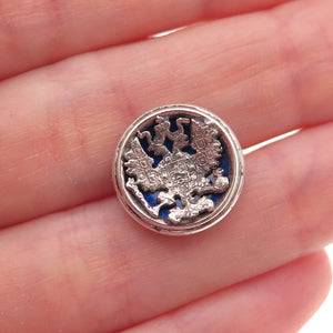 925 Sterling Silver Antique Enamel Double Headed Eagle Coat of Arms Button